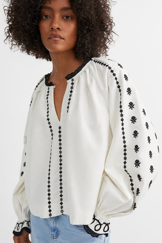 Ella Blouse - White/Black