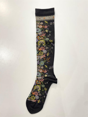 Happy Fower High Socks - Brown
