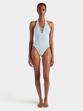 Adriana Beaded Swimsuit - Metallic Blue