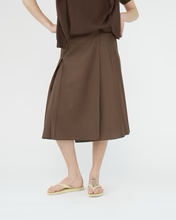 Tropical Wool Pleated Skirt - Brown