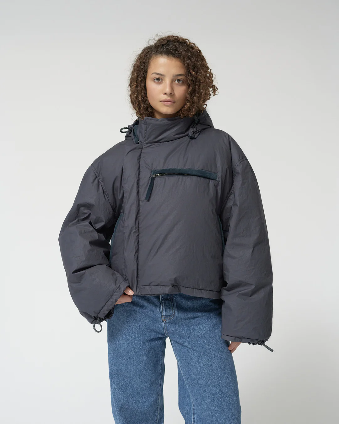 Organic Cotton Ribstop Puffer Jkt - Navy