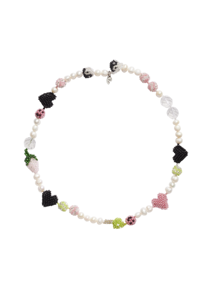Multi Pearl Necklace - Black Hearts
