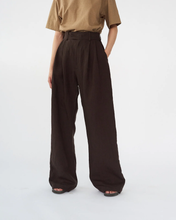 Linen Wide Box Pants - Dark Brown