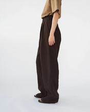 Linen Wide Box Pants - Dark Brown