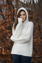 Cat Boucle Knit Hoodie - Ecru