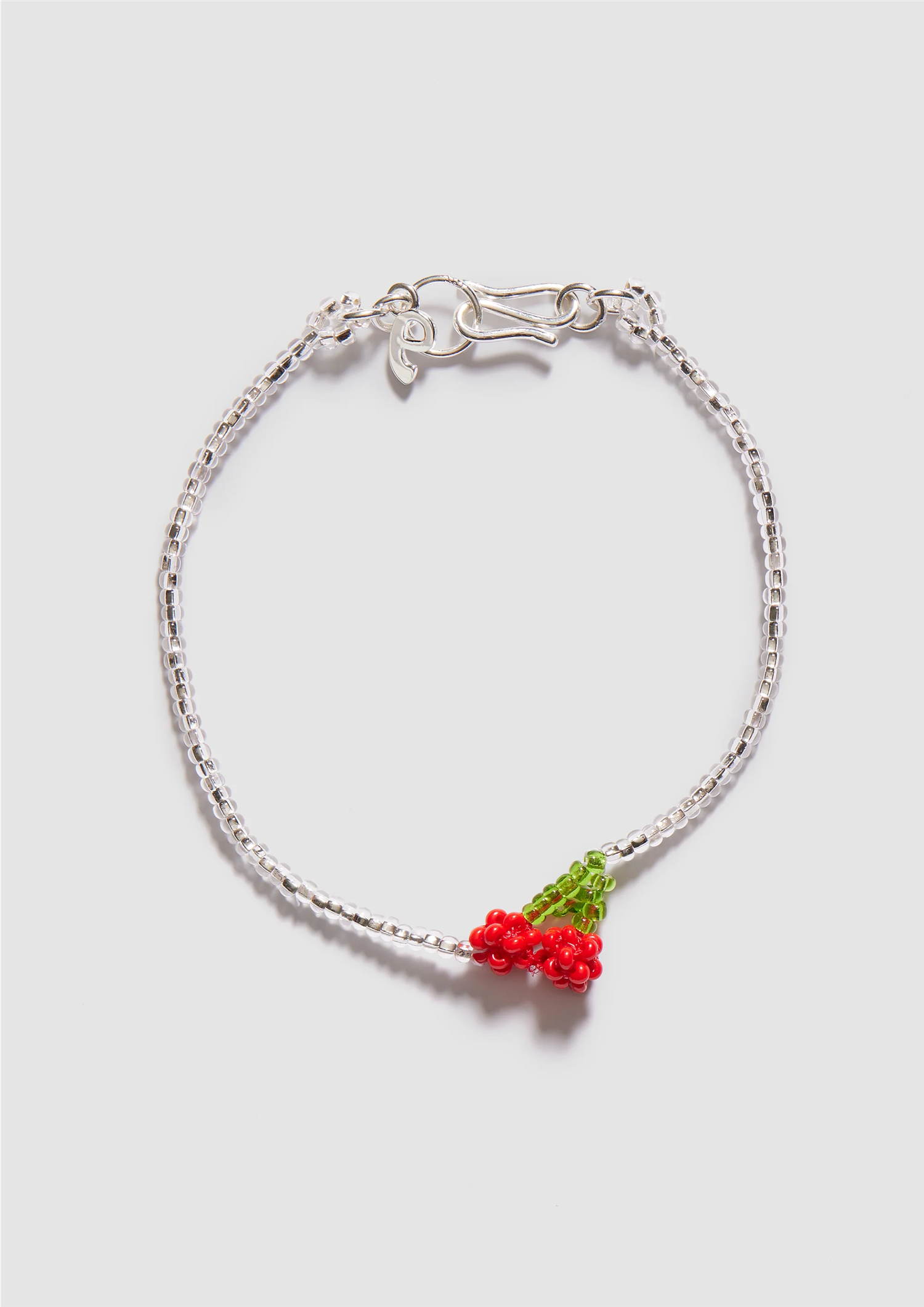 Mini Beaded Bracelet - Silver Cherry