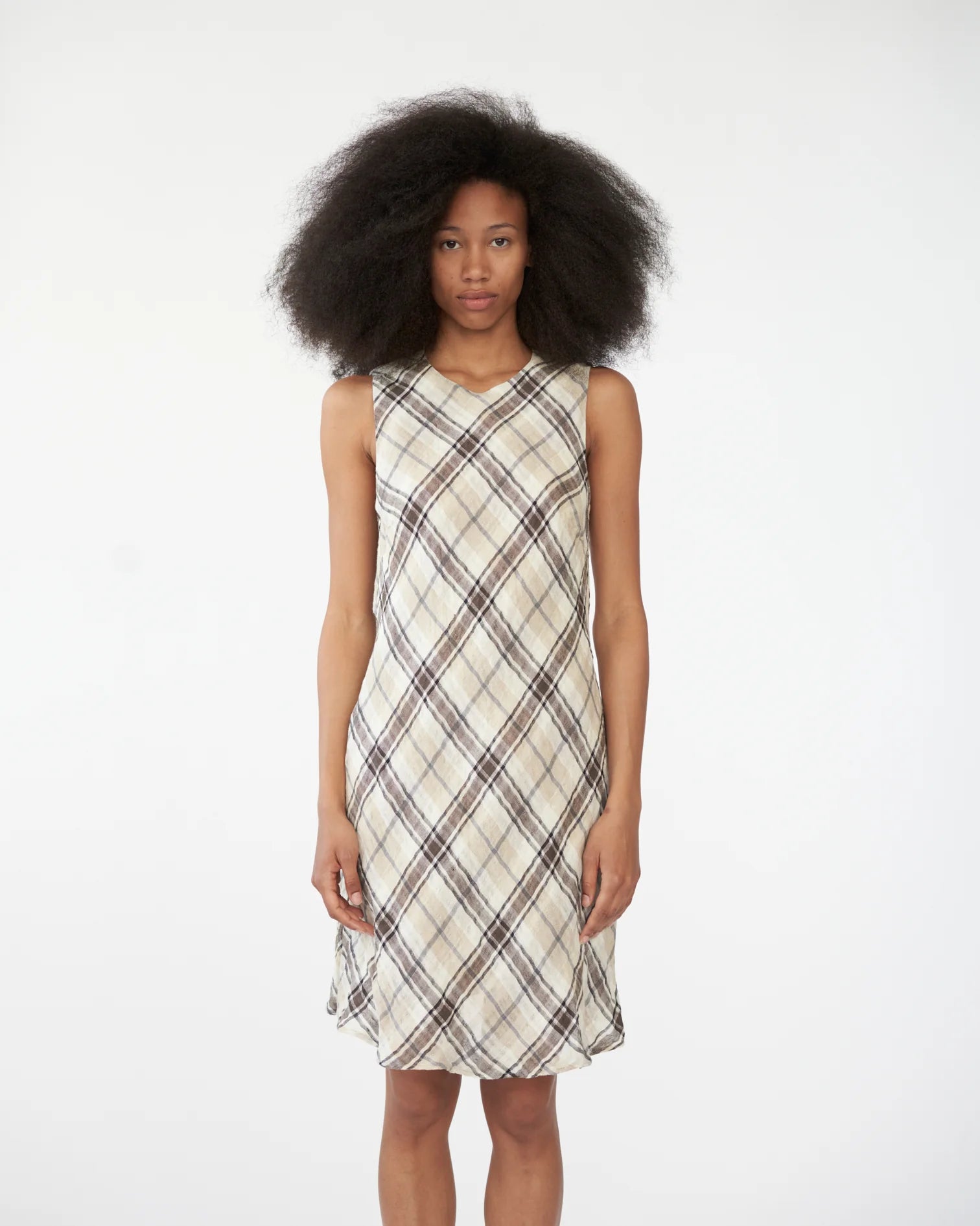 Check Linen Dress - Nature Mix