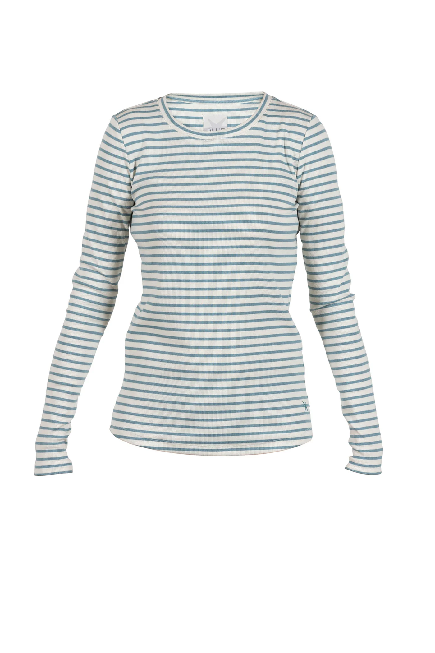 Ditte Striped LS Rib Tee - Dark Iceblue/Ecru