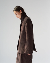 Linen Straight Blazer - Dark Brown