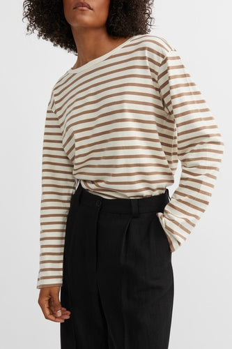 Loui Oversized Blouse - Light Brown/White Stripe