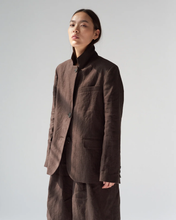 Linen Straight Blazer - Dark Brown