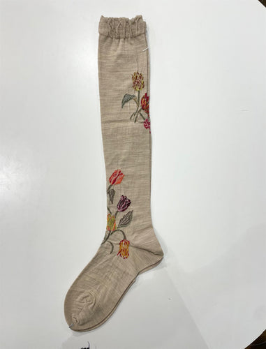 Bouquet Tulip High Socks - Beige