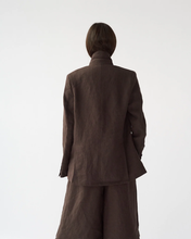 Linen Straight Blazer - Dark Brown