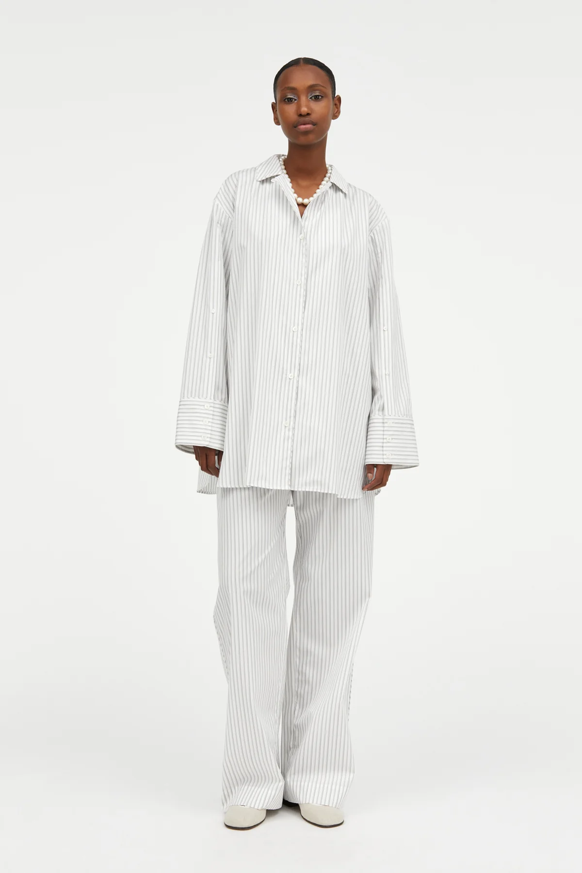 Svanna Striped Cotton Shirt - Grey/White