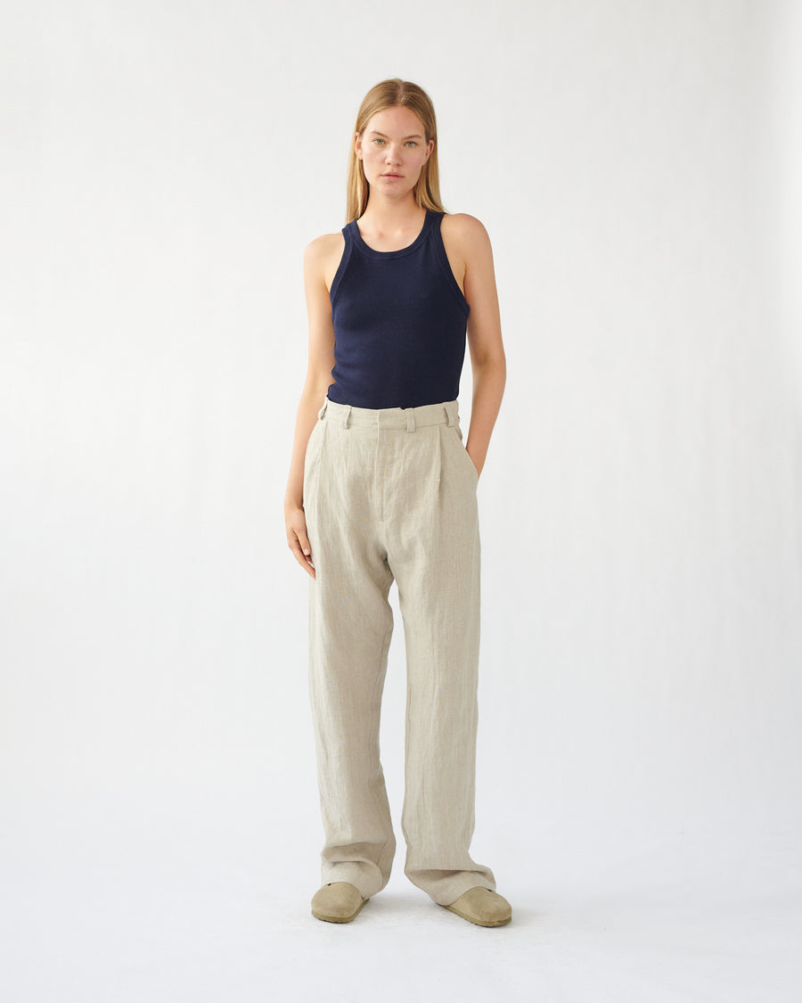Linen Box Trousers - Nature