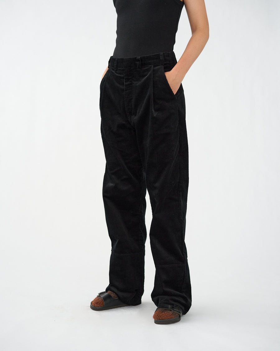 Corduroy Box Trousers - Black